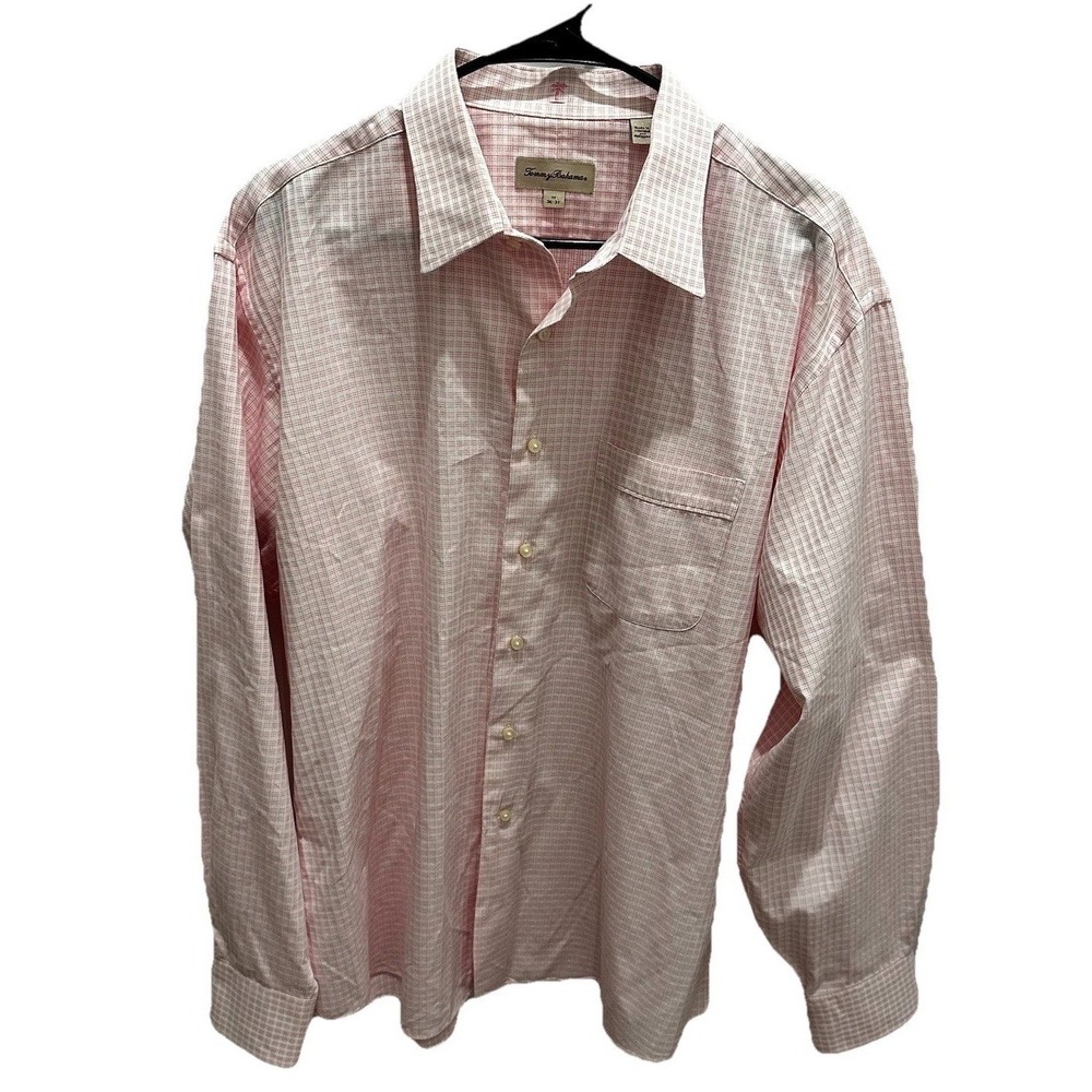 Tommy Bahama Men's Pink Checkered Long Sleeve Dress Shirt Size 17 (36-37)‎
